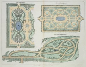 Diseños para Parterres Franceses, Ingleses Antiguos e Ingleses Modernos, de Consejos sobre la Formación de Jardines y Placeres por John Claudius Loudon (1783-1843) publicado en 1812 de English School