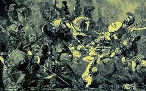 Destrucción del ejército ateniense en Sicilia, ilustración de The Illustrated History of the World, publicado c.1880 de English School