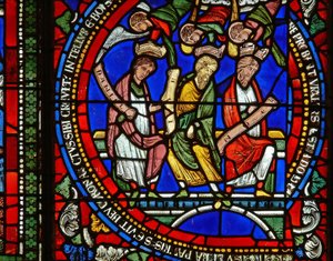 (detalle) de una de las Ventanas de la Biblia que representa a Daniel, Job y Noé