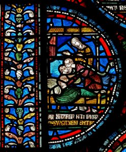 (detalle) de la Ventana del Milagro que representa a John Roxborough y Henry Beche