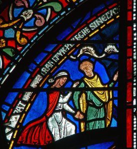 (detalle) de la Ventana del Milagro que representa la historia de Juliana de Rochester de English School