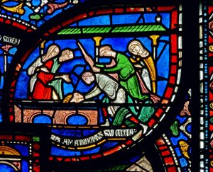 (detalle) de la Ventana del Milagro que representa la historia de Ricardo Sunieve de English School