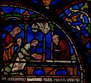(detalle) de la Ventana del Milagro que representa la curación de Edwin de Berkhampstead