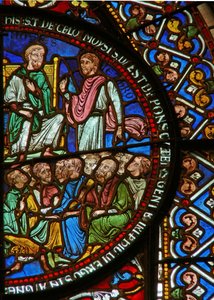 (detalle) de la ventana este de la Capilla de la Trinidad que representa a Moisés y los israelitas