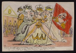 Devonia, la hermosa hija del amor y la libertad, invitando a los hijos de la libertad a su estandarte en Covent Garden: sátira política sobre el apoyo de la Duquesa de Devonshire a Charles James Fox