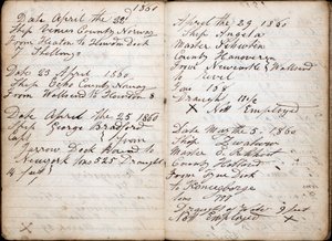 Diario, con detalles del barco, fecha, capitán, país, destino, salida, peso y calado de cada viaje de English School