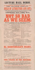Cartel de Dickens: Not So Bad As We Seem en Lecture Hall, Derby, programa para el 25 de agosto de 1852
