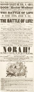 Cartel de Dickens: La batalla de la vida, en el Teatro Real, Norwich, 26 de enero de 1847