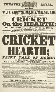 Cartel de Dickens: El grillo del hogar en el Teatro Real, Derby, 15 de enero de 1846