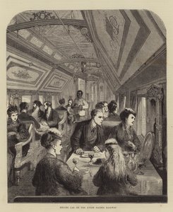 Coche Comedor en el Ferrocarril Union Pacific (grabado) de English School