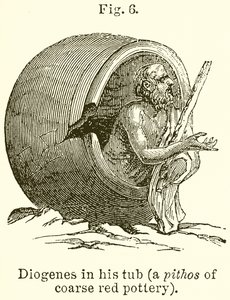 Diógenes en su tinaja (un pithos de cerámica roja burda) de English School