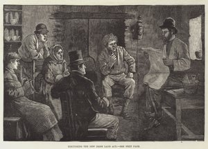 Discutiendo la Nueva Ley de Tierras Irlandesa (grabado)