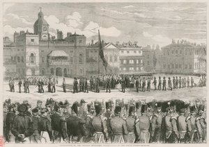 Distribución de las medallas de Crimea por Su Majestad en los Horse Guards de English School