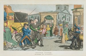 El Doctor Syntax robado en St. Giles, de The Tour of Doctor Syntax through London, or the Pleasures and Miseries of the Metropolis. A Poem, publicado en 1820