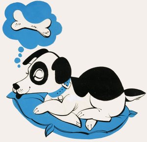 Perro soñando con un hueso