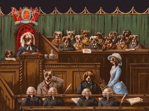 Perros en un tribunal (cromolito) de English School