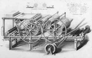 Máquina de impresión de doble cilindro de Cyclopaedia of Useful Arts & Manufactures, editado por Charles Tomlinson, c.1880s de English School
