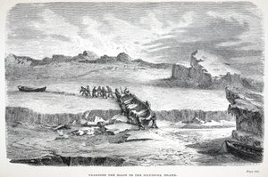 Arrastrando los barcos a la isla Illuidlek, pub. Londres 1886 de English School