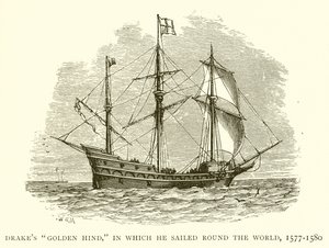 El Golden Hind de Drake, en el que navegó alrededor del mundo, 1577-1580 de English School