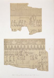 Dibujo de toro, y bosque con ciervos y cerdos, Koujunjik, lámina 12 de Nínive y sus Restos de Austen Henry Layard, publicado en 1849