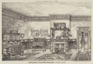 Drawing Room, Summerfield, Roehampton (grabado) de English School