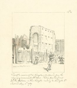 Dibujo de los restos de Old Newgate (tinta sobre papel)