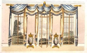 Cortinas de ventana de salón, lámina 109 de Ackermann