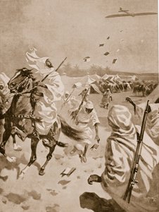 Lanzamiento de panfletos sobre los árabes durante la Guerra Italo-Turca, 1911-12 de English School