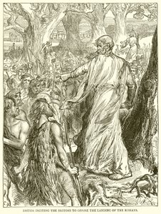 Druidas incitando a los britanos a oponerse al desembarco de los romanos de English School