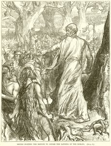 Druidas incitando a los britanos a oponerse al desembarco de los romanos de English School