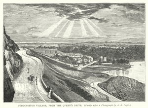 Pueblo de Duddingston, desde el Paseo de la Reina (grabado) de English School