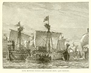 Duelo entre barcos franceses e ingleses, siglo XIII de English School