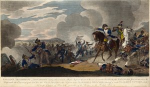 INGLATERRA TRIUNFANTE. Napoleón intentando reunir a la Guardia imperial en la batalla de Waterloo, c. 1815 (grabado)