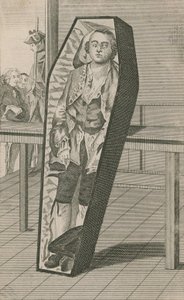 Earl Ferrers como yacía en su ataúd en Surgeons Hall de English School