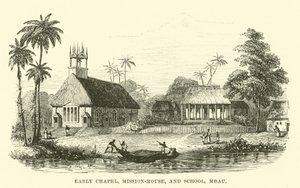 Primera capilla, casa misionera y escuela, Mbau