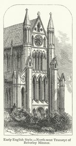Estilo inglés temprano, transepto noroeste de la catedral de Beverley (grabado)
