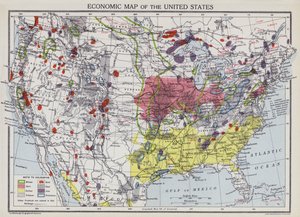 Mapa económico de Estados Unidos (litografía en color) de English School