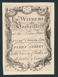 Edward Withers, Librero, Chancery Lane, Fleet Street, tarjeta comercial de English School