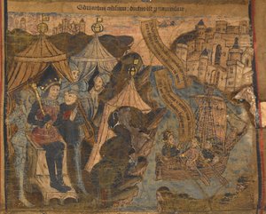 Eduardo de York, junto con los condes de Salisbury y Warwick zarparon hacia Calais, tras la batalla del puente de Ludford. El rey Enrique VI mira triunfante, ilustración de 