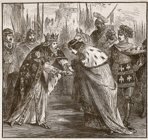 Eduardo recibiendo al Rey Juan de Francia, ilustración de Cassells Illustrated History of England
