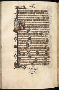Egerton MS 3277, f.131v, dama de Bohun en oración, con león y castillo marginales, del 