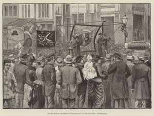 Procesión del Movimiento de Ocho Horas en Melbourne, Australia (grabado) de English School