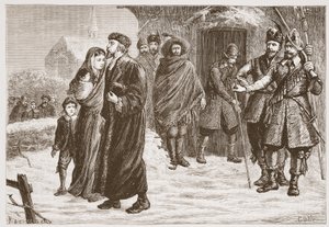 Expulsión de un pastor protestante húngaro en invierno, ilustración de La Historia del Protestantismo de James Aitken Wylie (1808-1890), pub. 1878 de English School