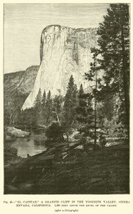 El Capitán, un acantilado de granito en el Valle de Yosemite, Sierra Nevada, California, 3,300 pies sobre el nivel del valle de English School