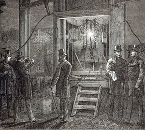Aparato eléctrico para la Torre del Reloj, Casas del Parlamento de The Illustrated London News, 16 de agosto de 1873 de English School