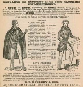 Elegancia y economía en el Establecimiento de Ropa de la Ciudad; E P Doudney & Son, 49 Lombard Street, Londres de English School