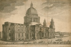 Elevación y perspectiva de la Catedral de San Pablo, Londres de English School