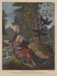 Elijah alimentada por cuervos (color litho) de English School