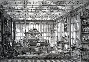 Comedor isabelino, publicado en The House-Furnisher & Decorator, 1 de octubre de 1872 de English School