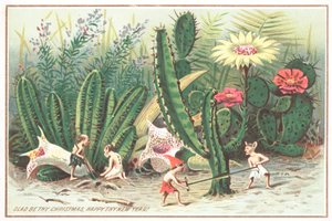 Duendes en el jardín, tarjeta de Navidad